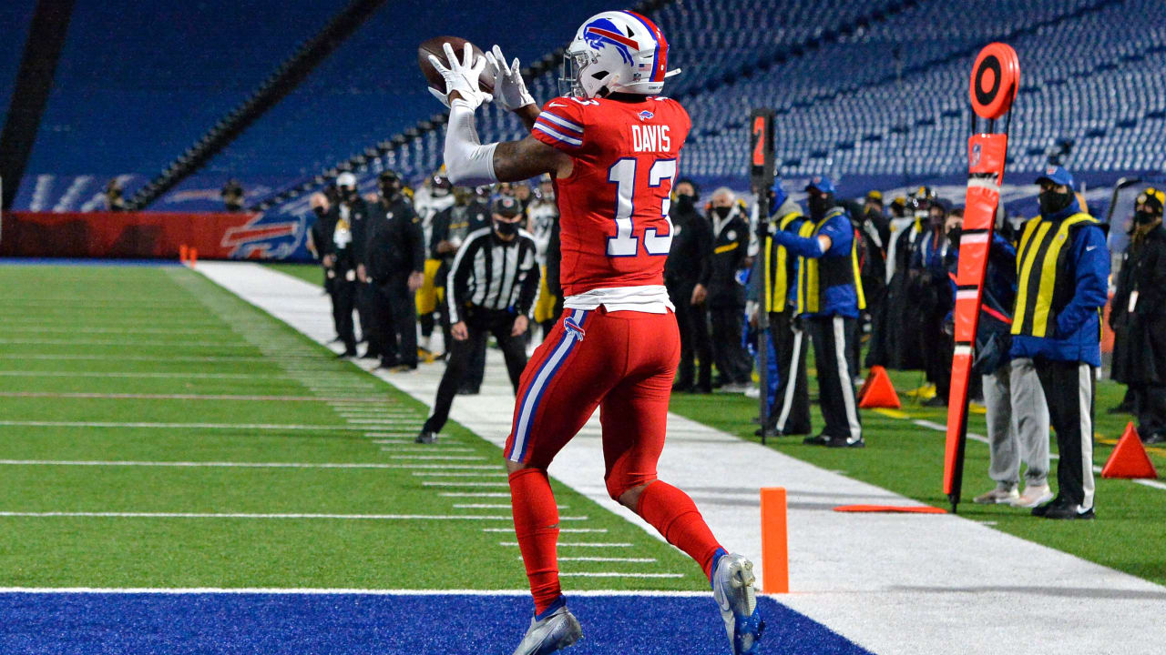 Buffalo Bills wide receiver Gabriel Davis toe taps to give