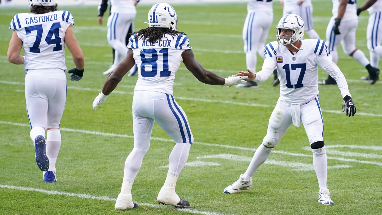 January 08, 2023: Indianapolis Colts tight end Mo Alie-Cox (81) celebrates  a touchdown with his teammates during NFL game against the Houston Texans  in Indianapolis, Indiana. John Mersits/CSM/Sipa USA.(Credit Image: © John