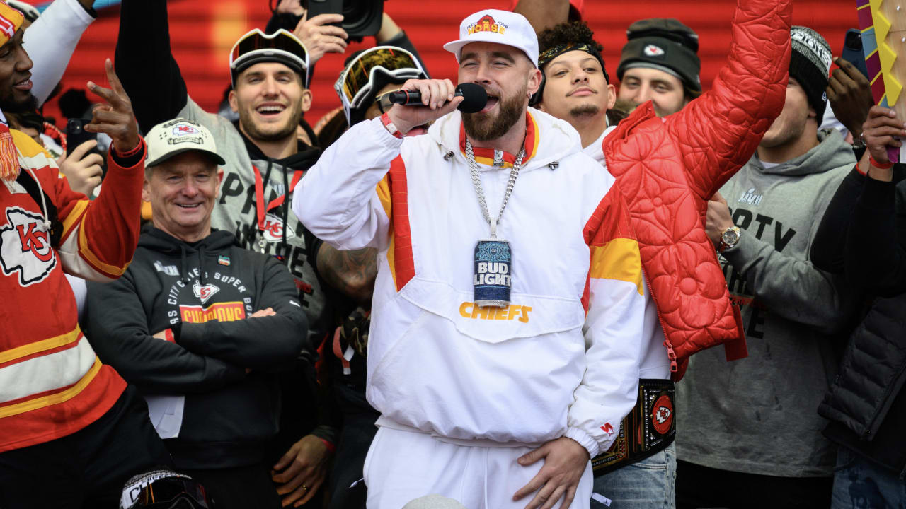 Travis Kelce at the Chiefs parade at the Chiefs Parade