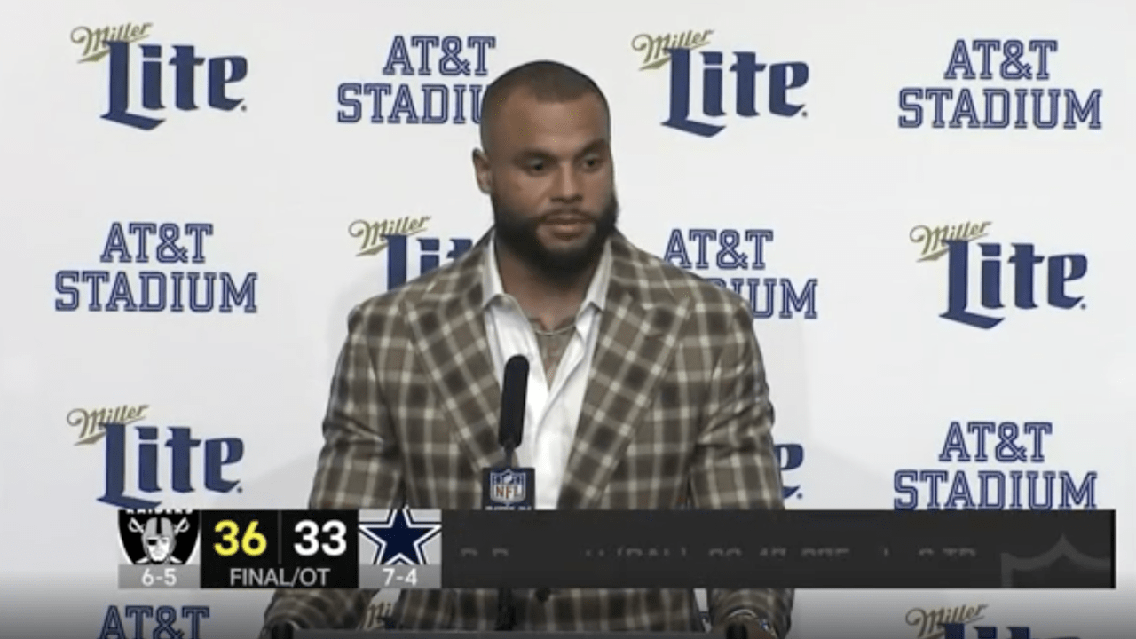 Dallas Cowboys quarterback Dak Prescott reacts to Thanksgiving loss against  the Las Vegas Raiders