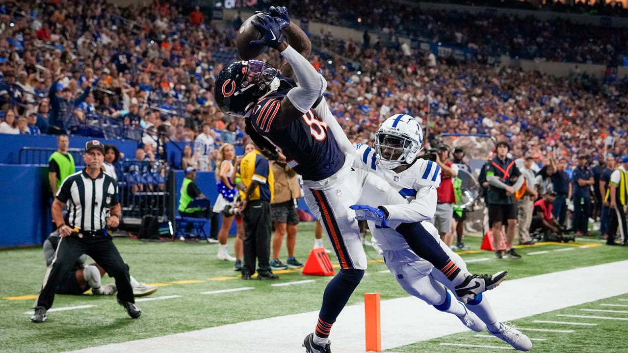 Chicago Bears quarterback Nathan Peterman (14) scrambles under