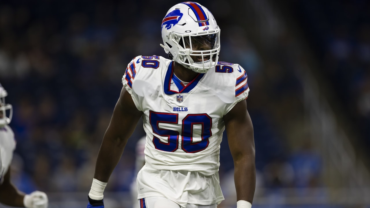 Buffalo Bills defensive end Gregory Rousseau beats Detroit Lions offensive  tackle Penei Sewell for sack on first drive