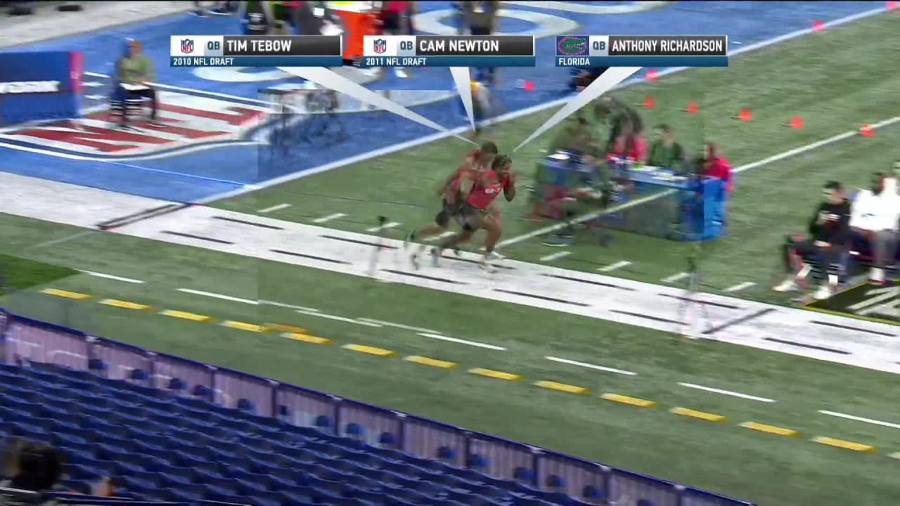 Quarterback Anthony Richardson dusts Tim Tebow, Cam Newton in 40yard dash Simulcam