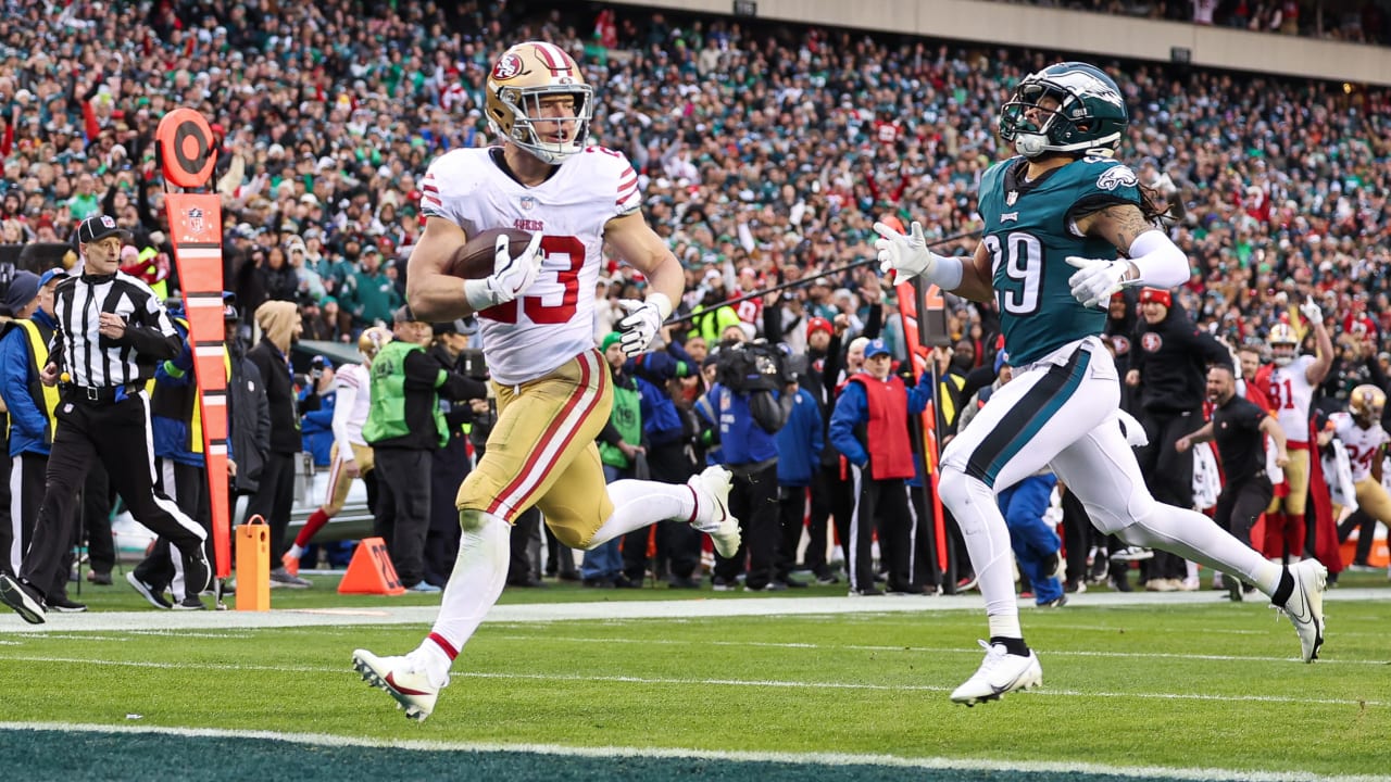 San Francisco 49ers running back Christian McCaffrey (23) walks on