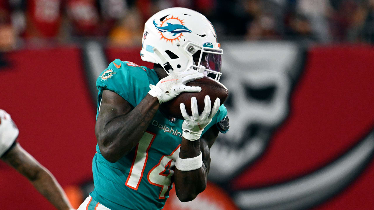 Miami Dolphins wide receiver Trent Sherfield heads off the field after team  warmups before the start of an NFL preseason football game against the Las  Vegas Raiders, Saturday, Aug. 20, 2022, in