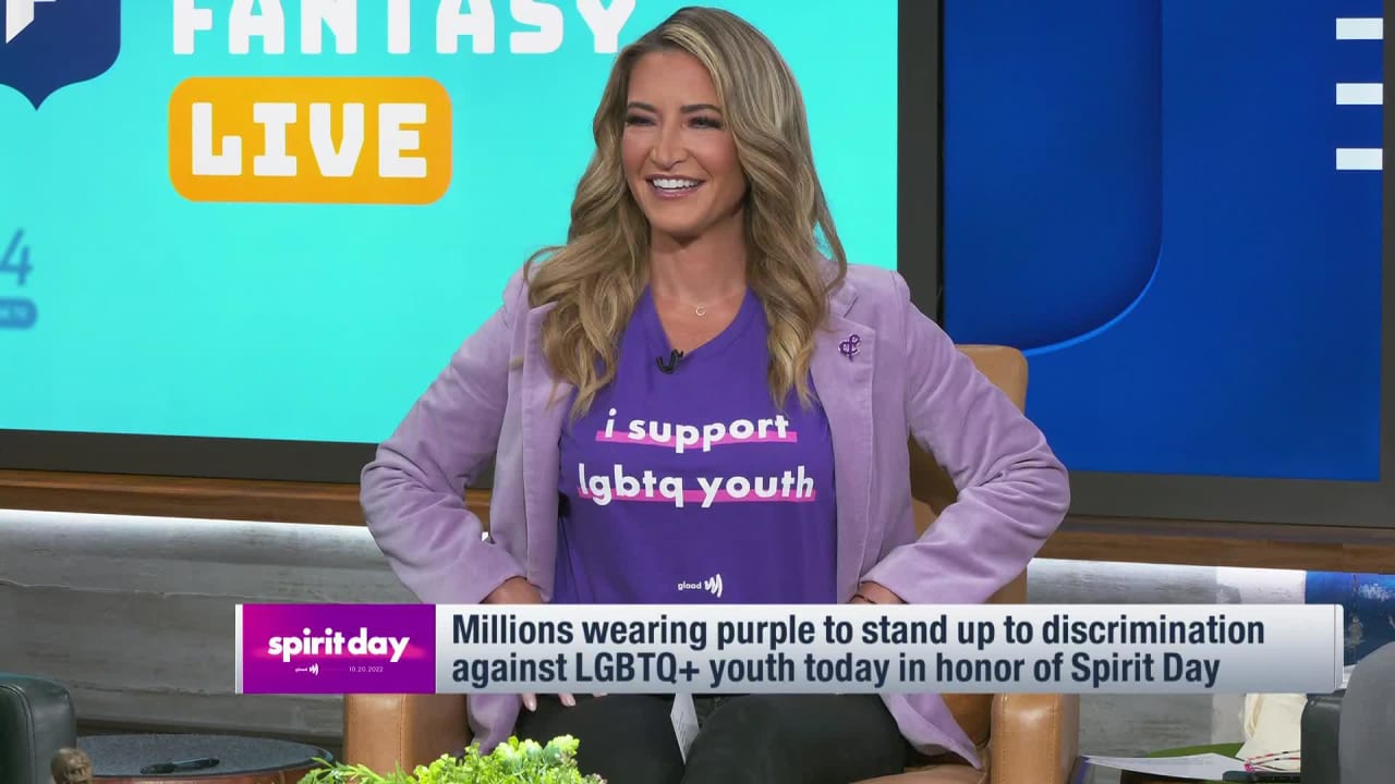NFL Fantasy Live crew wear purple shirts in solidarity with LGBTQ+ youth facing discrimination