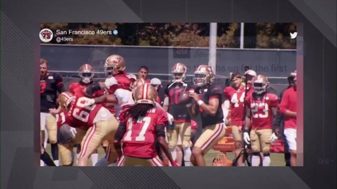 Online ad features 49ers rookie Trey Lance training with Jerry