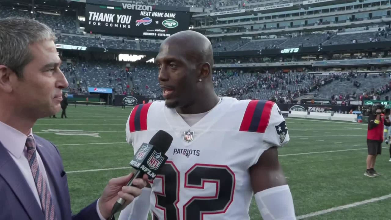 New England Patriots safety Devin McCourty reacts to Patriots Week