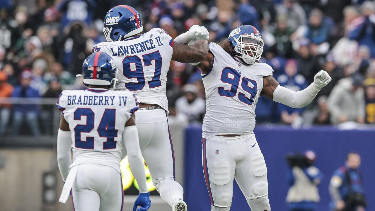 New York Giants defensive tackle Dexter Lawrence (97) during an NFL  preseason football game against the