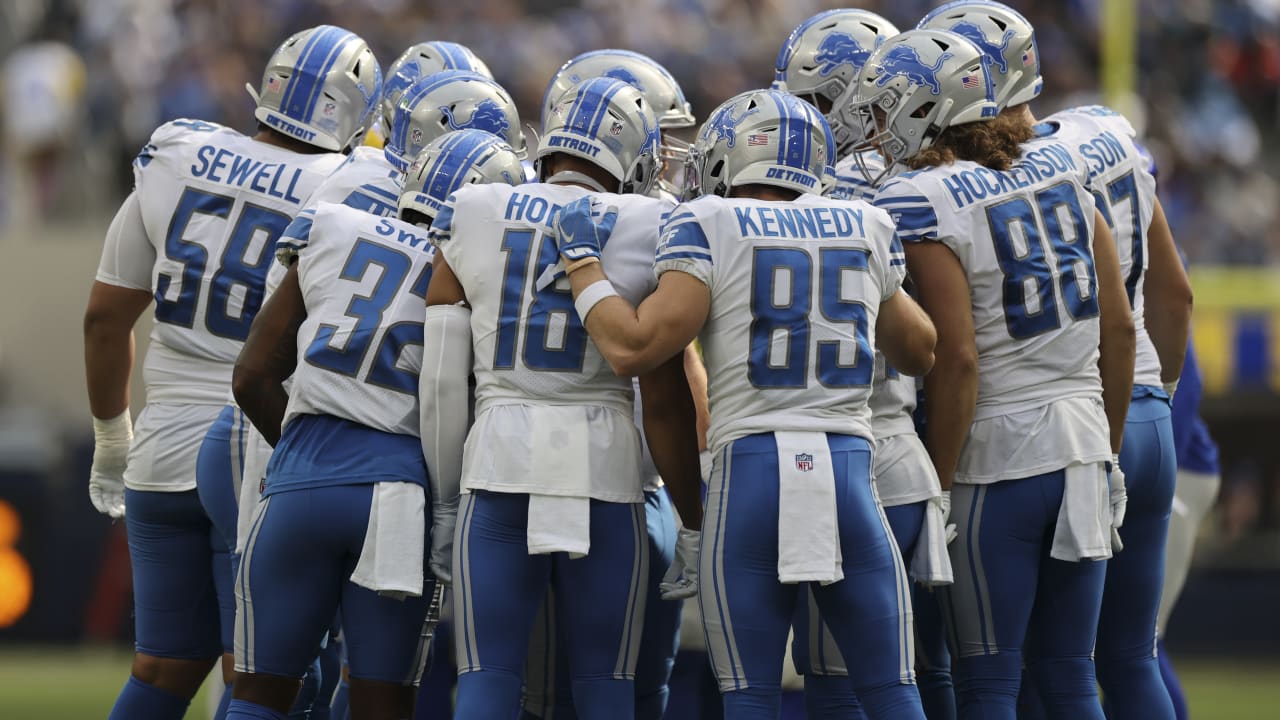 Detroit Lions punter Jack Fox (3) kicks off against the Green Bay