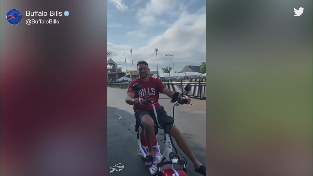 Quarterback Josh Allen arrives to Buffalo Bills camp in style by riding a  scooter