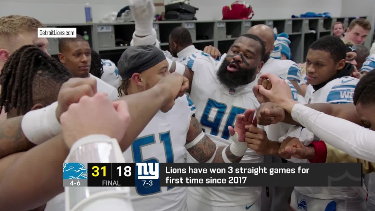 VIDEO: Lions HC Dan Campbell locker room celebration speech vs