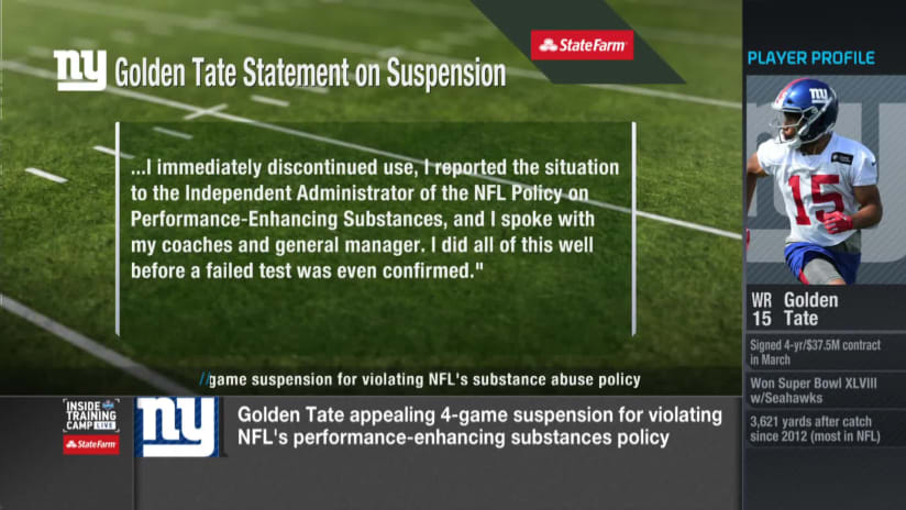 Giants' Golden Tate Loses Suspension Appeal