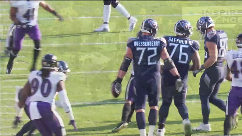 Ravens players dance on Titans' logo after fourth-quarter INT