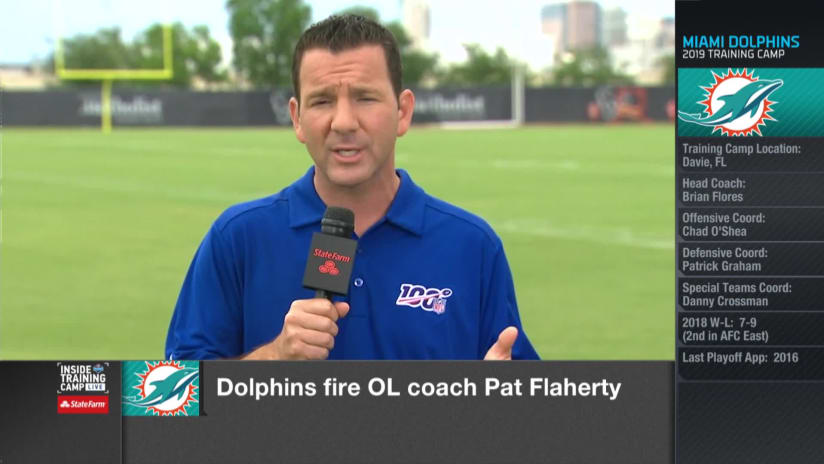 Miami Dolphins head coach Brian Flores watches the team drills during an  NFL football practice, …