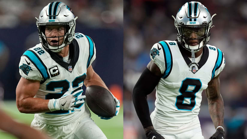 Carolina Panthers running back Christian McCaffrey tumbles in