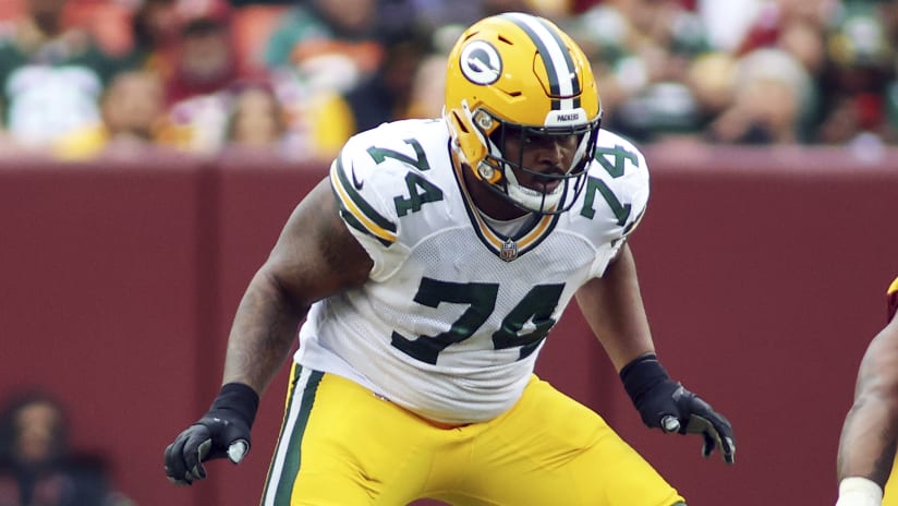 FILE - Green Bay Packers offensive guard Elgton Jenkins plays against the  Detroit Lions during the first half of an NFL football game in Detroit, in  this Sunday, Dec. 13, 2020, file