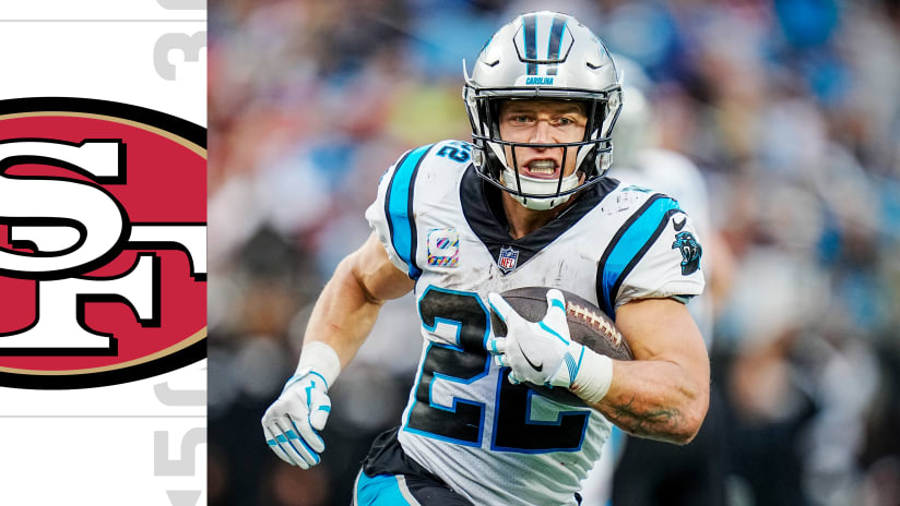 San Francisco 49ers running back Christian McCaffrey (23) walks on the  sideline during the second half of an NFL football game against the New  Orleans Saints in Santa Clara, Calif., Sunday, Nov.