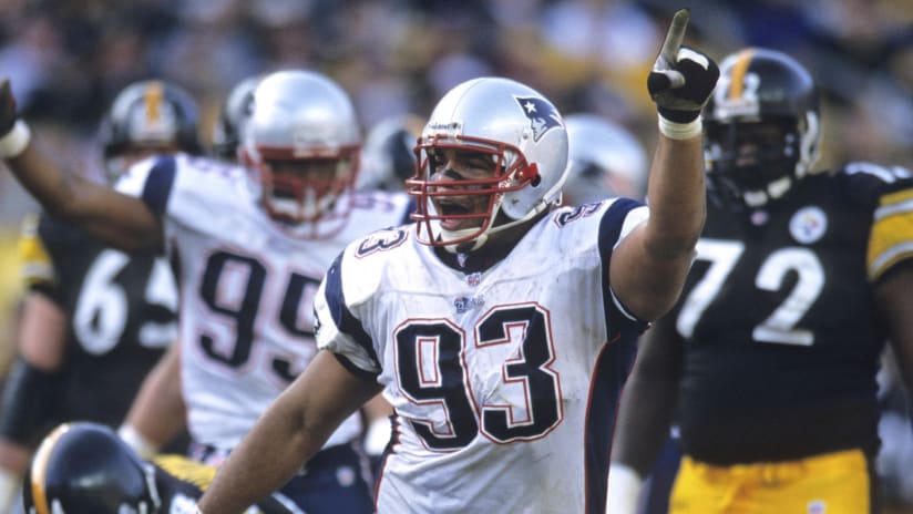 New England Patriots Richard Seymour, left, shows his Super Bowl