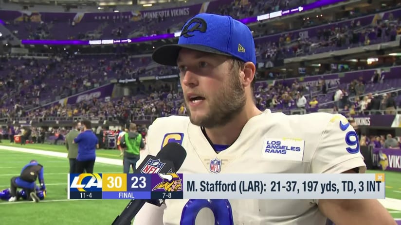 MINNEAPOLIS, MN - DECEMBER 26: Los Angeles Rams Quarterback Matthew  Stafford (9) under center during a game between the Minnesota Vikings and  Los Angeles Rams on December 26, 2021, at U.S. Bank