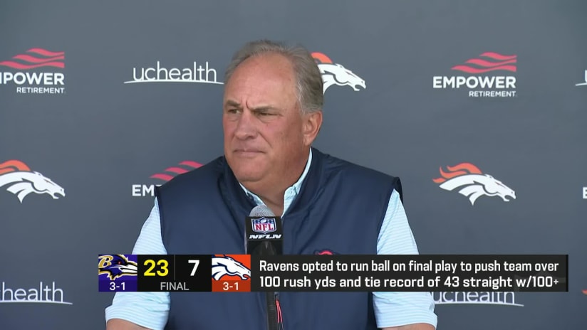 Broncos' Vic Fangio loses it on the sideline after Ravens run the ball to  tie NFL record