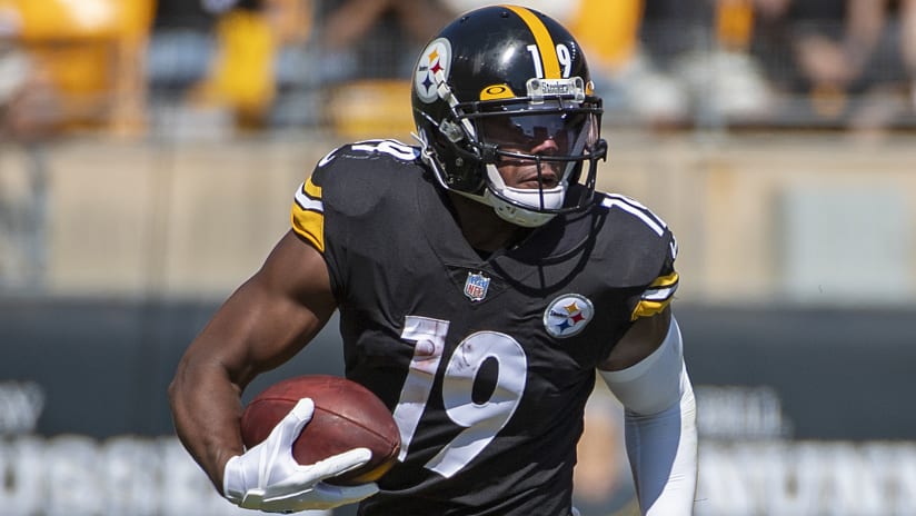 Behind The Steel Curtain - JuJu Smith-Schuster's helmet features an  inscription of his dog, Boujee on the visor 