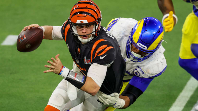 Los Angeles, California, USA. 13th Feb, 2022. Los Angeles Rams defensive  tackle Aaron Donald (99) celebrates his game winning sack at the NFL Super  Bowl 56 LVI football game between the Los