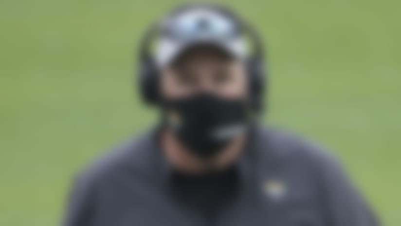 Jacksonville Jaguars head coach Doug Marrone walks the sideline during the first half of an NFL football game against the Cleveland Browns, Sunday, Nov. 29, 2020, in Jacksonville, Fla. (AP Photo/Stephen B. Morton)