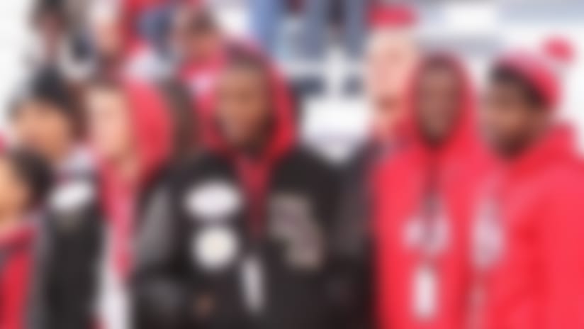 Jalin Marshall (far left), Darron Lee (third from left), Joey Bosa (third from right), Eli Apple (second from right) and Ezekiel Elliott (far right) stand together as young Ohio State recruits before their rise to prominence with the Buckeyes.