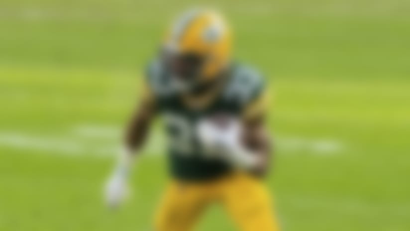 Green Bay Packers running back Aaron Jones (33) runs the football during the NFC Championship game against the Tampa Bay Buccaneers, Saturday, January 24, 2021 in Green Bay, Wis. (Todd Rosenberg via AP)