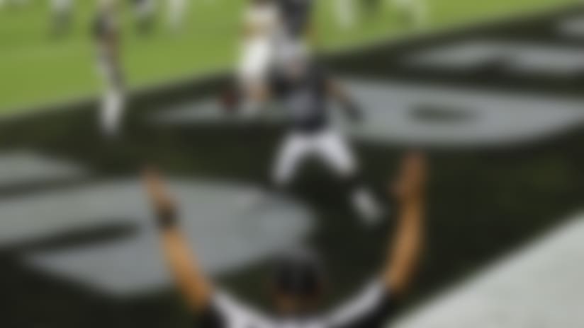 Las Vegas Raiders fullback Alec Ingold (45) celebrates his touchdown during the football game against New Orleans Saints on Monday, September 21, 2020 in Las Vegas, Nevada.