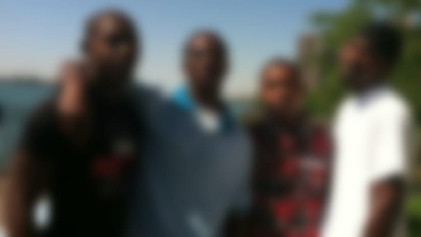 Desmond King (left) poses for a photo with his brothers, Armon Golson, Devon King and Andre Golson in 2012.