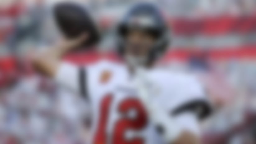 Tampa Bay Buccaneers quarterback Tom Brady (12) throws the ball in warm ups prior to the NFL Super Bowl 55 football game against the Kansas City Chiefs, Sunday, Feb. 7, 2021 in Tampa, Fla. Tampa Bay won 31-9 to win Super Bowl LV. (Ben Liebenberg via AP)