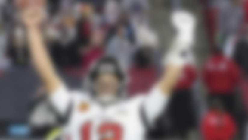 Tampa Bay Buccaneers quarterback Tom Brady (12) celebrates during the NFL Super Bowl 55 football game against the Kansas City Chiefs, Sunday, Feb. 7, 2021 in Tampa, Fla. Tampa Bay won 31-9 to win Super Bowl LV. (Ben Liebenberg via AP)