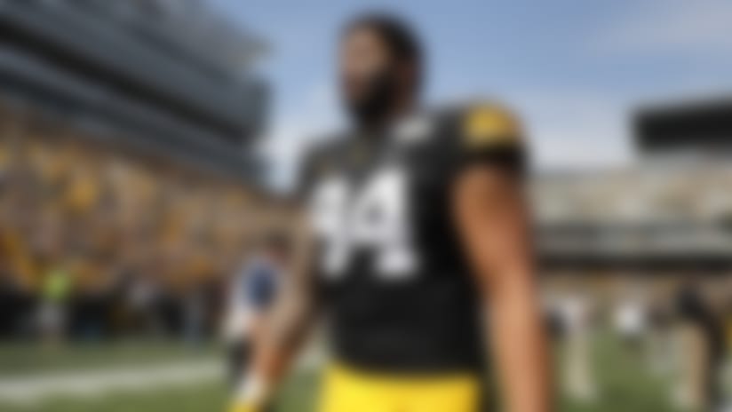 Iowa defensive end A.J. Epenesa walks off the field following the Hawkeyes 30-0 win over Rutgers in an NCAA college football game, Saturday, Sept. 7, 2019, in Iowa City. (AP Photo/Matthew Putney)