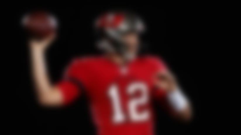 Tampa Bay Buccaneers quarterback Tom Brady (12) poses for a portrait Monday, May 11 in Tampa, Fla. (Kyle Zedaker/Tampa Bay Buccaneers)