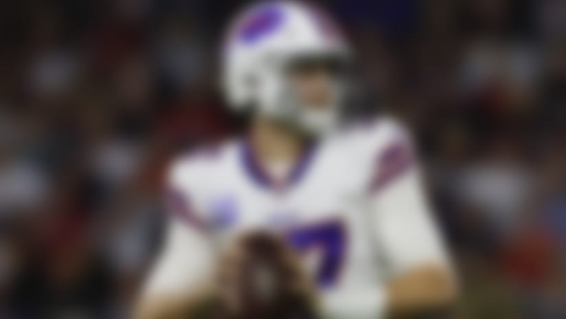 Buffalo Bills quarterback Josh Allen (17) throws the ball during in an NFL wild-card playoff football game against the Houston Texans, Saturday, Jan. 4, 2020, in Houston. Houston won 22-19 in overtime. (Aaron M. Sprecher via AP)