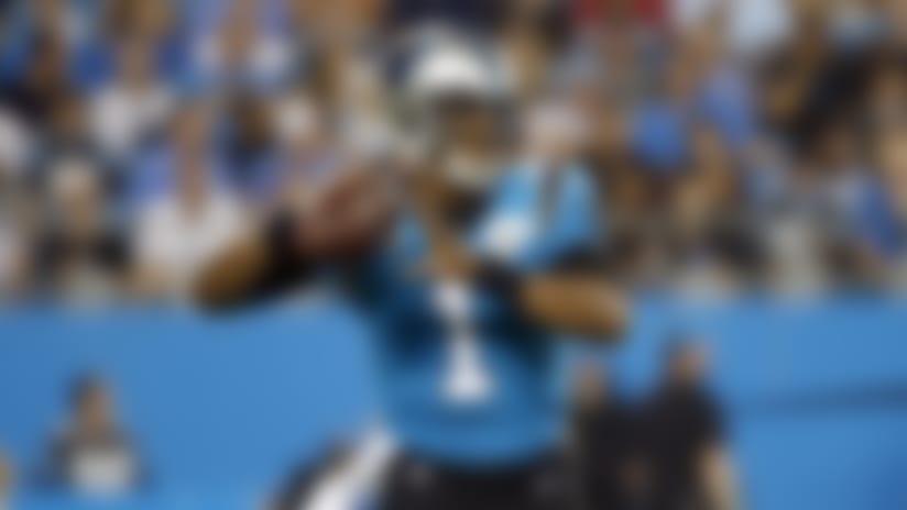 Carolina Panthers quarterback Cam Newton (1) passes against the Tampa Bay Buccaneers during the first half of an NFL football game in Charlotte, N.C., Thursday, Sept. 12, 2019. (AP Photo/Brian Blanco)