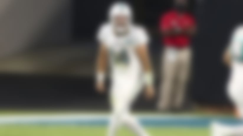 Miami Dolphins quarterback Ryan Fitzpatrick (14) celebrates during NFL football game against the Jacksonville Jaguars on Thursday, September 24, 2020 in Jacksonville, Florida.
