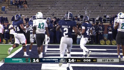 Georgia Southern Eagles quarterback Davis Brin fires it to wide receiver  Khaleb Hood for 12-yard TD connection