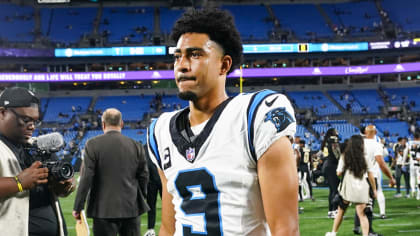 Carolina Panthers quarterback Jake Luton (16) warms up before an