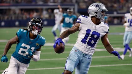 Dallas Cowboys wide receiver Aaron Parker (18) runs after a reception  during an NFL football practice in Frisco, Thursday, June 3, 2021. (AP  Photo/Michael Ainsworth Stock Photo - Alamy