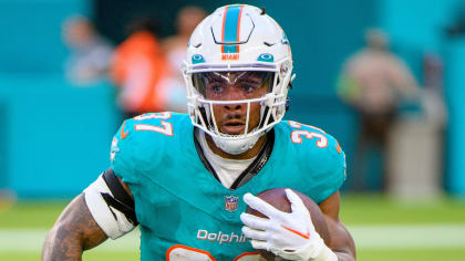 Miami Dolphins running back Myles Gaskin (37) sets up for a play during the  first half of a preseason NFL football game against the Tampa Bay  Buccaneers, Saturday, Aug. 13, 2022, in