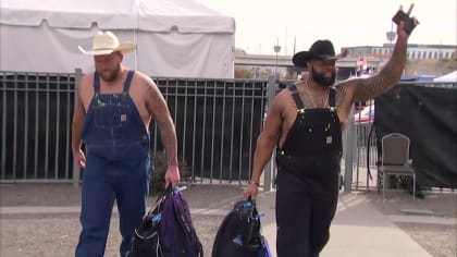 Broncos O-linemen rock overalls, channel Vince Wilfork as they arrive for  TNF