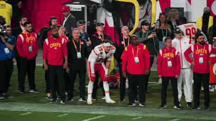 Kansas City Chiefs quarterback Patrick Mahomes' sideline reaction to  Chiefs' game-sealing play in Super Bowl LVII win vs. Philadelphia Eagles