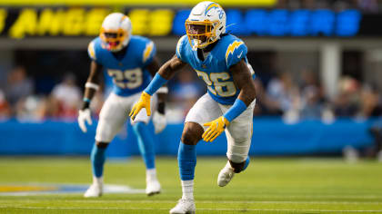 Los Angeles Chargers linebacker Kyler Fackrell is pictured during an NFL  preseason football game against the Seattle Seahawks, Saturday, Aug. 28,  2021, in Seattle. The Seahawks won 27-0. (AP Photo/Stephen Brashear Stock