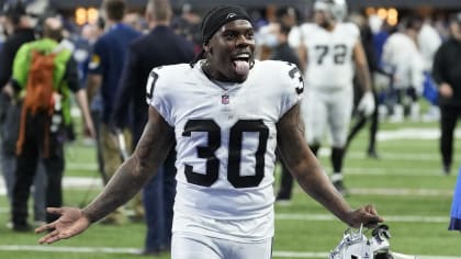 Jalen Richard of the Oakland Raiders warms up prior to their game