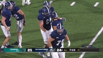 Georgia Southern Eagles linebacker Khadry Jackson takes it to the house for  pick-six via tipped pass