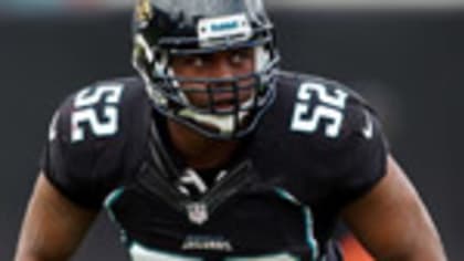 Tony Brackens of the Jacksonville Jaguars stands on the field