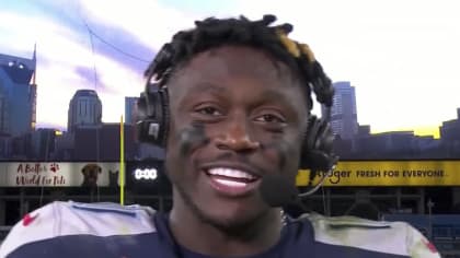 Tennessee Titans wide receiver A.J. Brown reacts to the Titans' 'Thursday  Night Football' win against the San Francisco 49ers